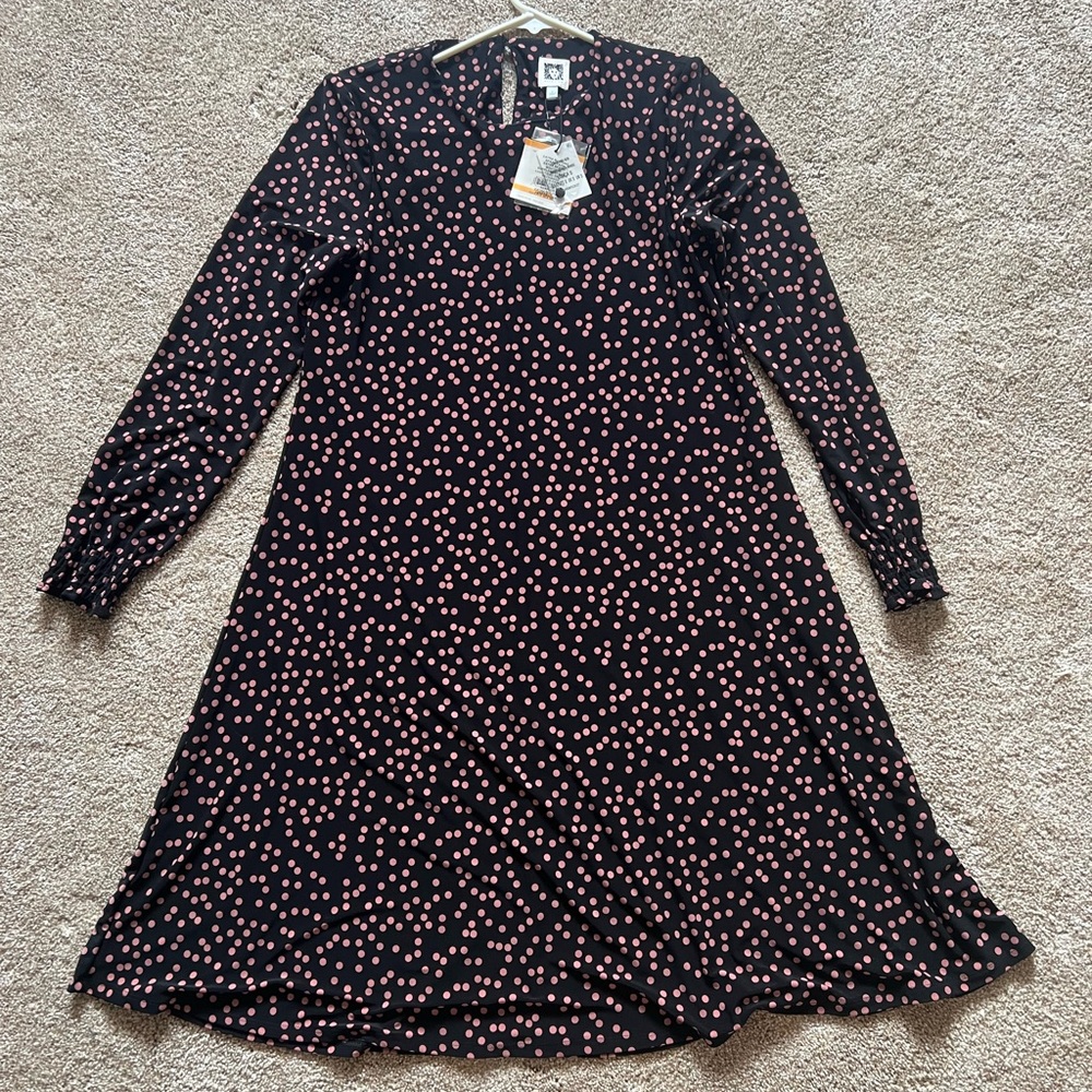 Black and pink polka dot long sleeve dress